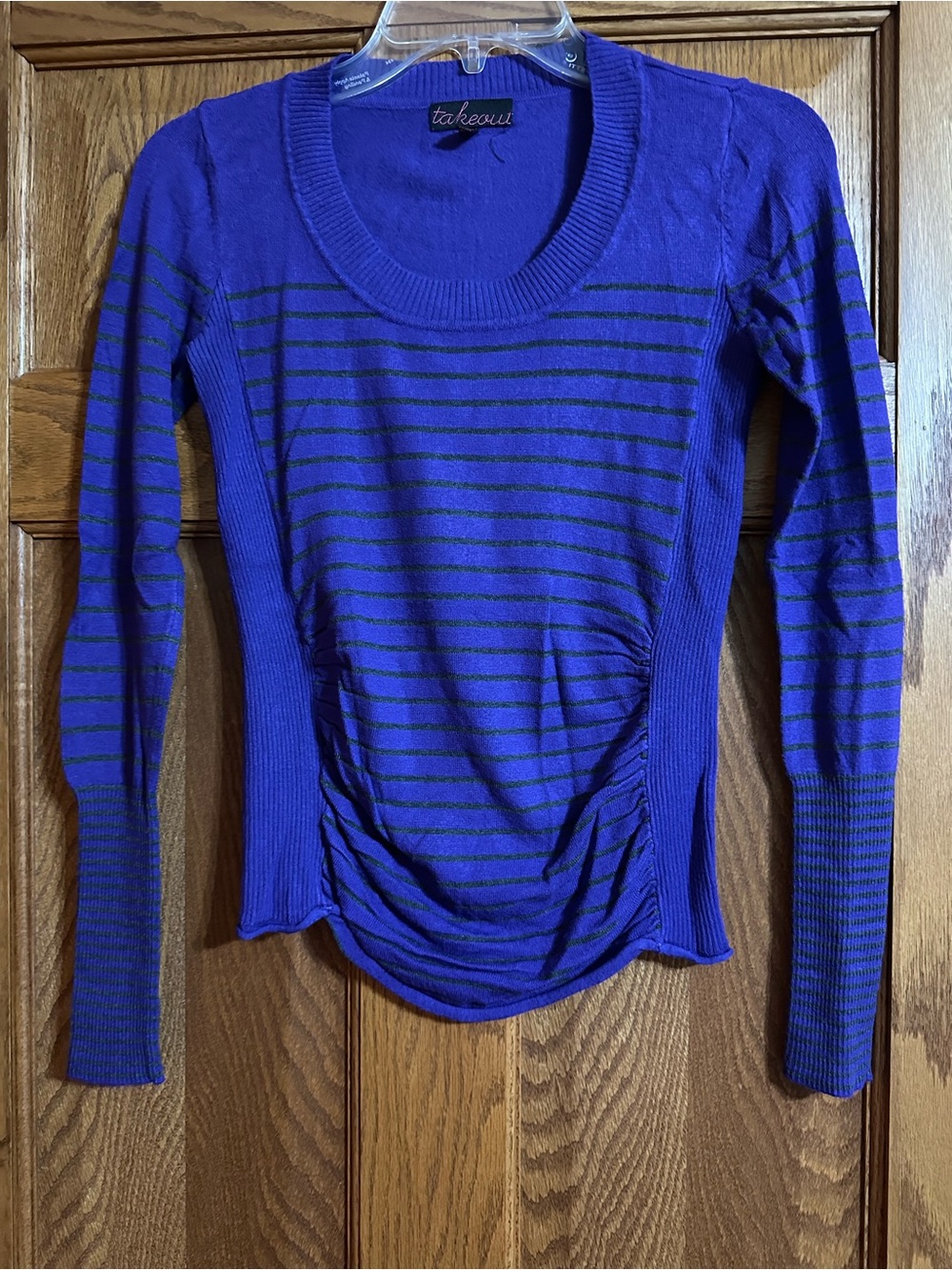 Takeout Purple & Black Striped Long-Sleeve Scoop Neck Top
